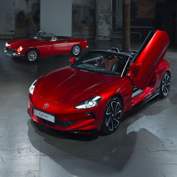MG Cyberster with classic MG convertible