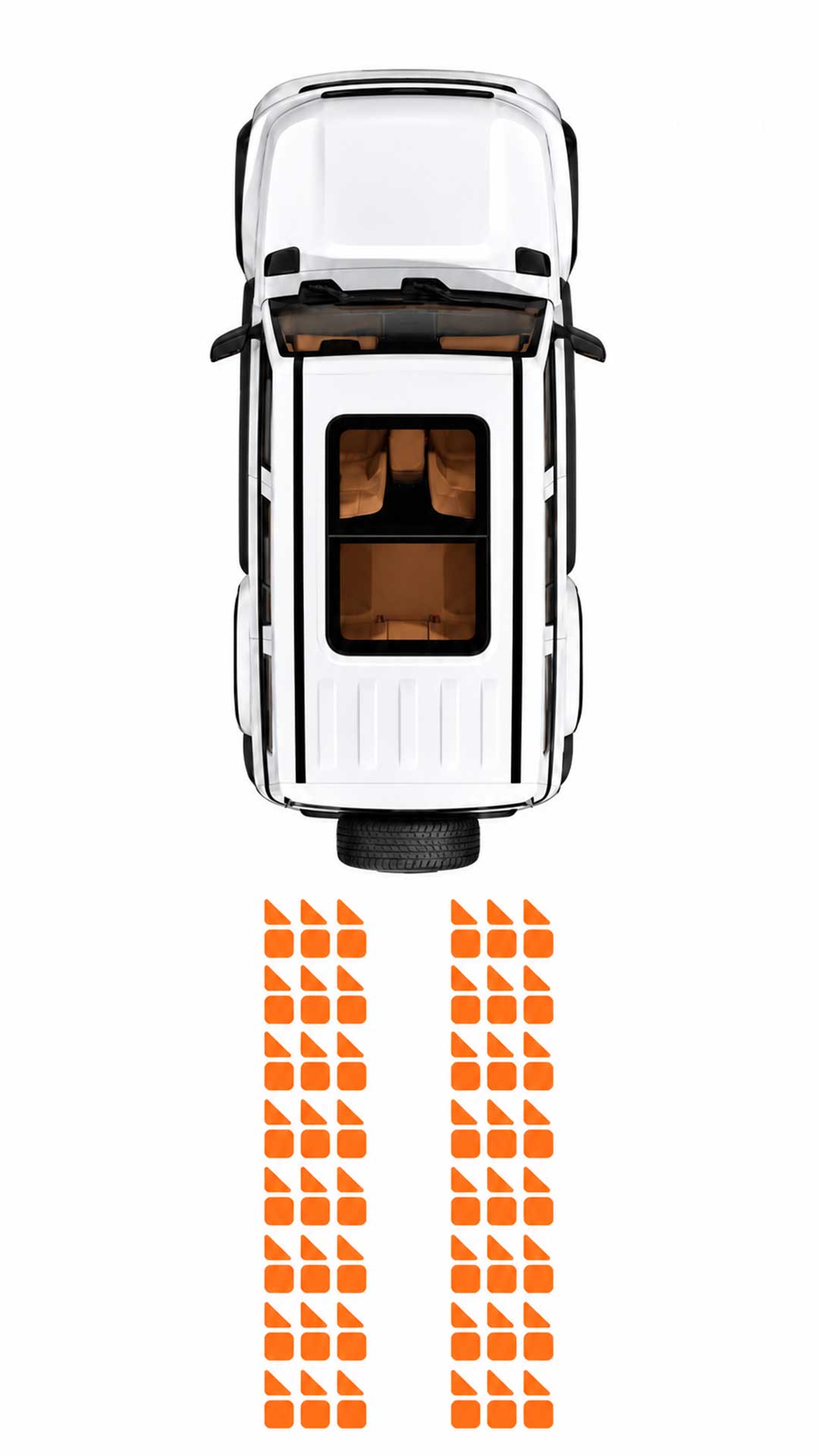 The iCAUR V25 seen from above, with a trail of orange marks leading away from its rear wheels