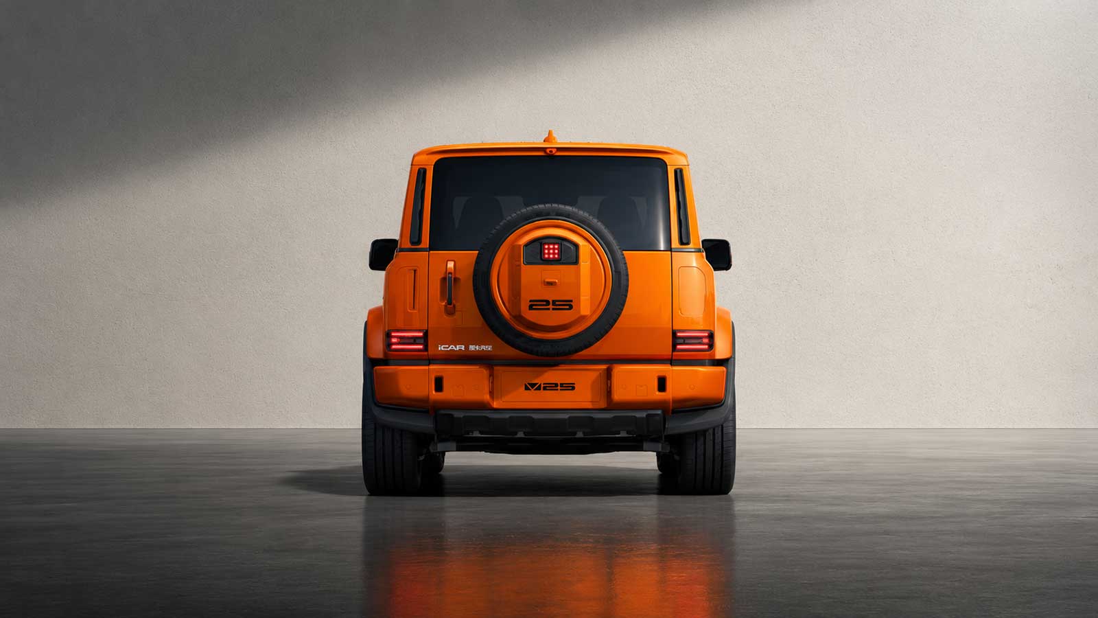 V25 from behind, spare wheel on the tailgate